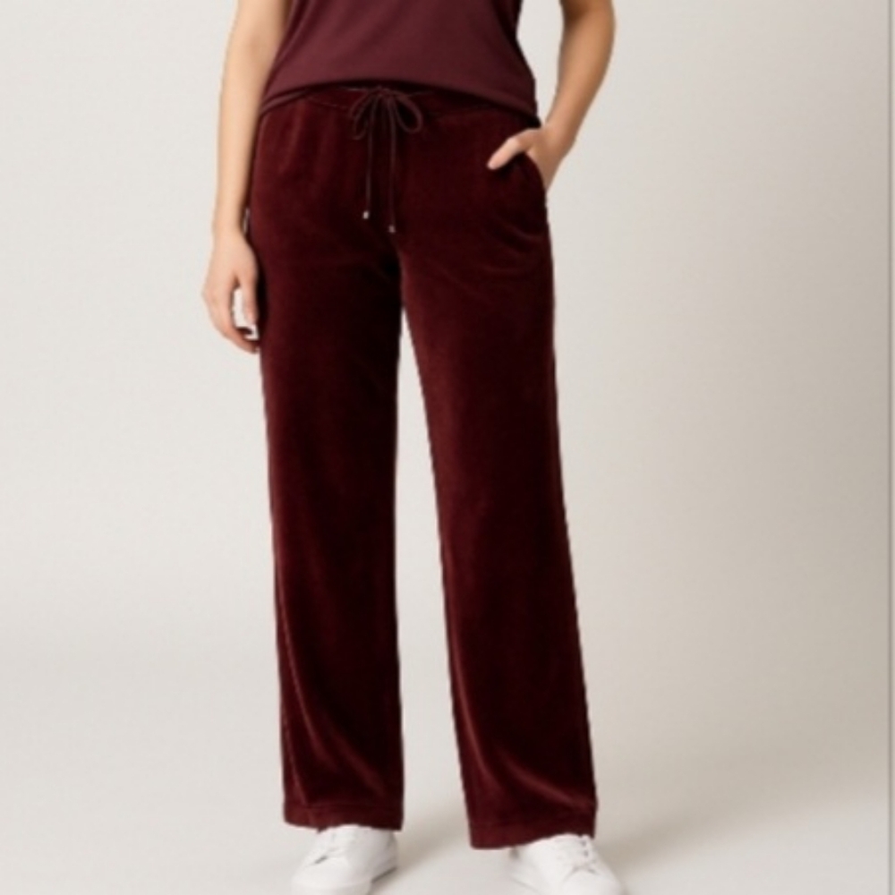 Talbots Burgundy wide leg drawstring velvet pants with two front pockets